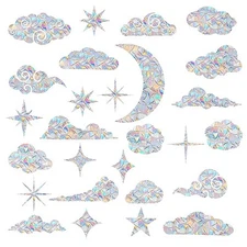 62PCS Cloud & Star Window Decals - Anti-Collision Clings to Save Birds, Non 