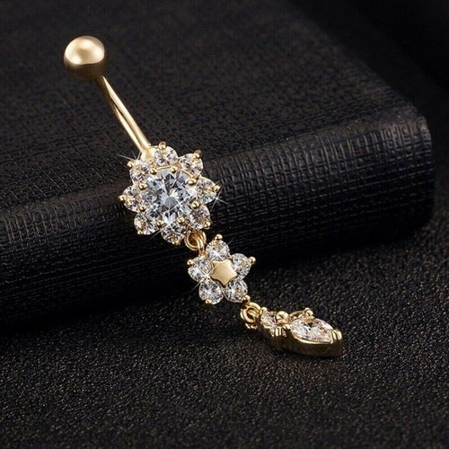 Flower Crystal Surgical Steel Dangle BELLY Button Navel bars Ring Body Piercing - Picture 9 of 20