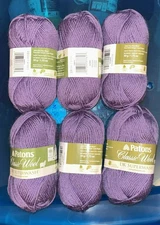 6 Skeins Patons Classic Wool DK Superwash Yarn, Wisteria, 125 Yds/Skein