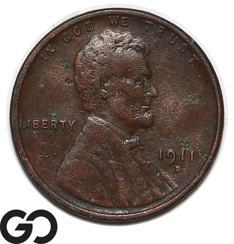 1911-D Lincoln Cent Wheat Penny, XF Bids: 45, Tougher Date