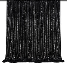 Black Sequin Backdrop Curtain 7ft x 7ft Glitter Photo Booth Backdrop for Wedding