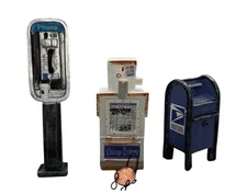 MINIATURE DOLLHOUSE 1:12 SCALE AGED BLUE MAILBOX NEWSPAPER STAND PHONE BOOTH