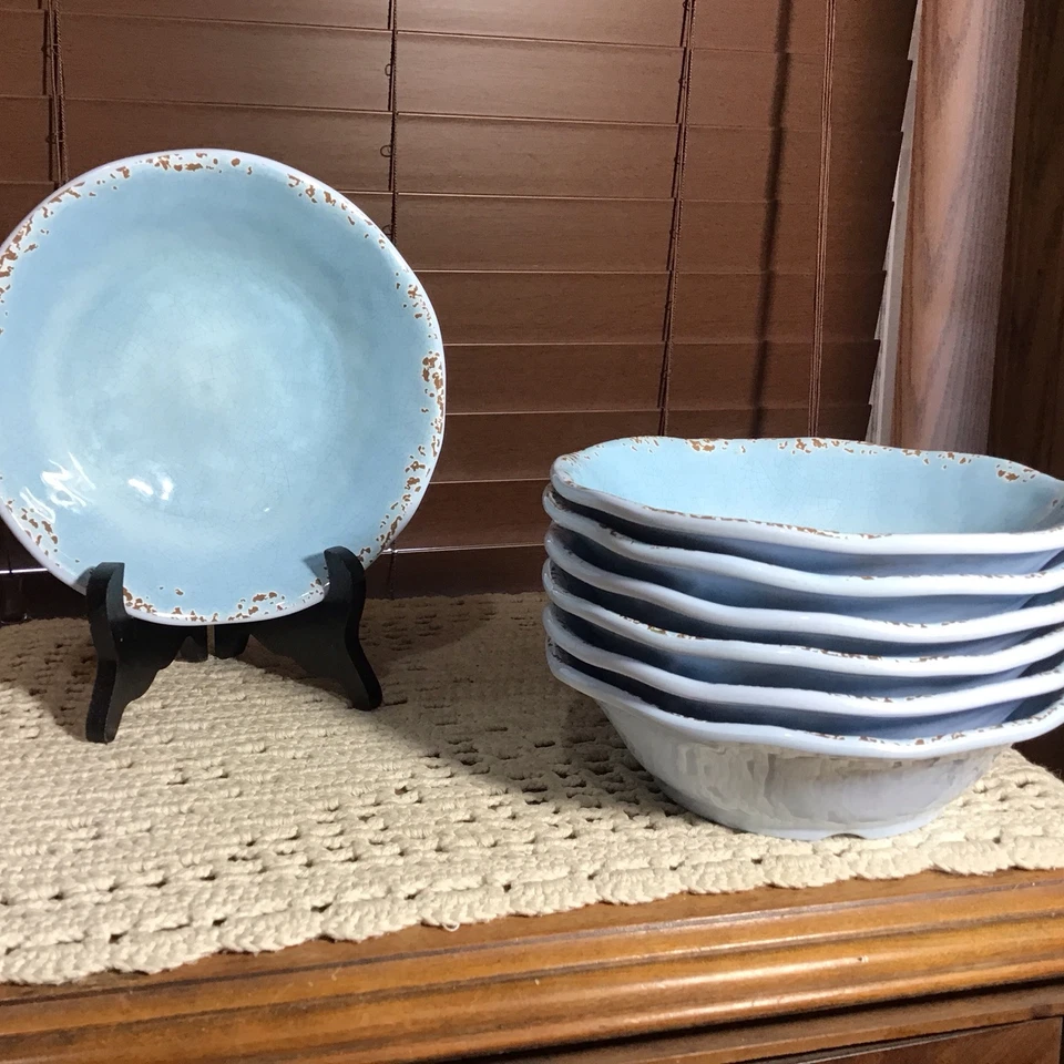 7 tazones de sopa para ensalada de pasta craquelada rústica azul cielo Tommy Bahama Foto 4 de 4