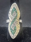 Vintage Native American Navajo Sterling Silver Turquoise Inlay Ring Sz 8 (J)
