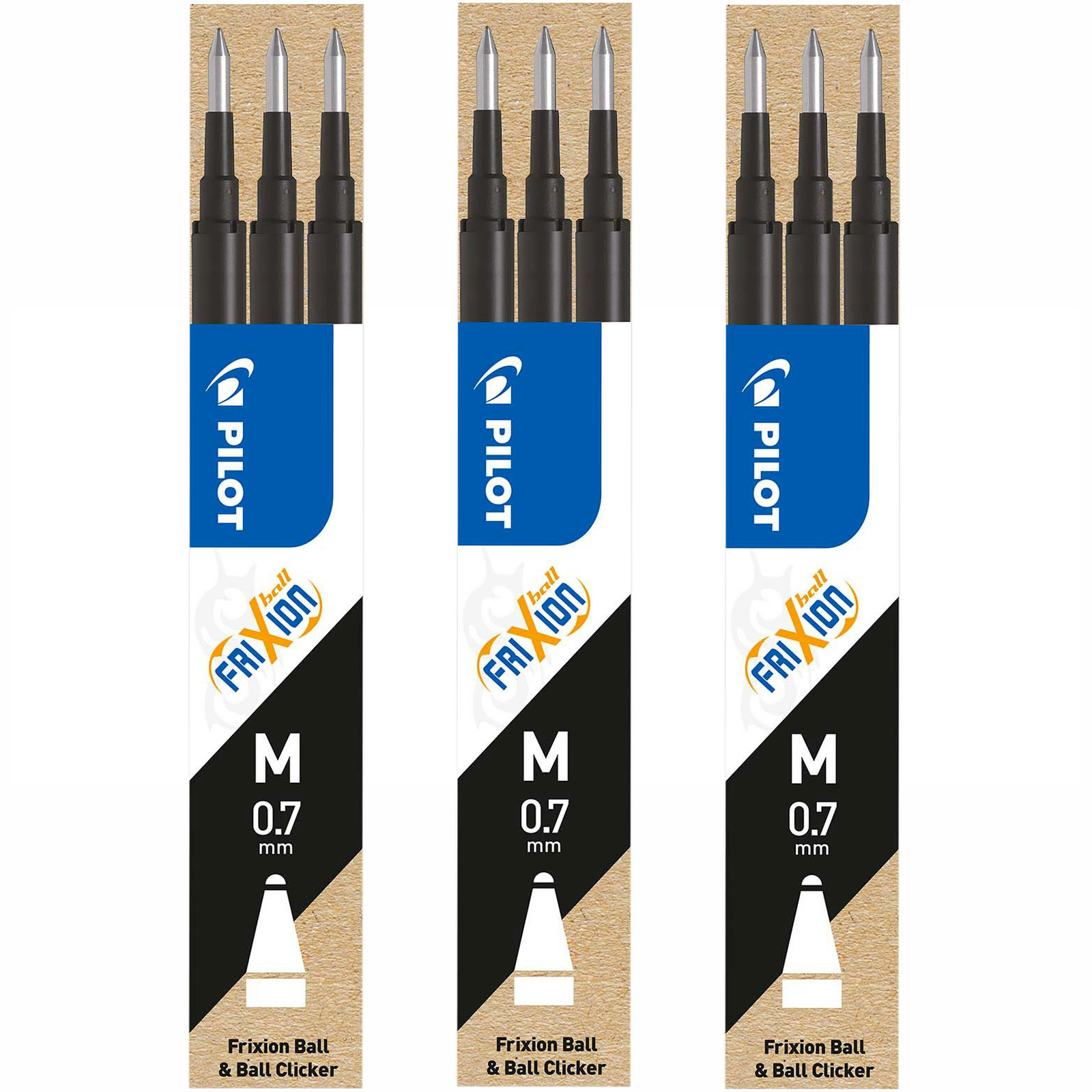 Pilot FriXion Ball Clicker Erasable Rollerball Pen Refills 0.7mm Pack of 3 Black