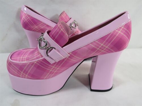 Sugar Thrillz Pink Plaid Platform Stomper Heels Size 9 - Afbeelding 1 van 10