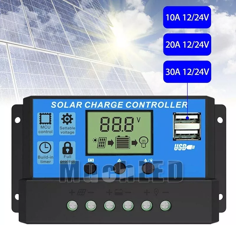 30A 20A 10A Solar Charge Controller Solar Panel 12V 24V Auto