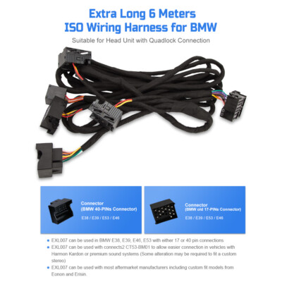 #ad 6M Wiring Lead Harness Adapter for BMW E38 E39 E46 E53 ISO stereo plug adaptor $48.87