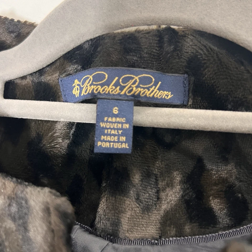 Chaqueta Brooks Brothers para mujer 6 imitación pelo de becerro estampado animal cremallera completa marrón negro Foto 3 de 4