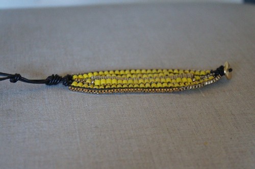 NEW Jenny Bird Gypset Cuff Wrap Gold Chain & Bead Bracelet Leather Crd Yellow - Picture 7 of 7