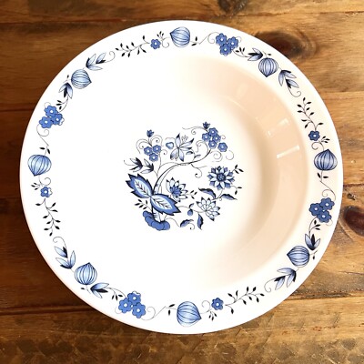 Vintage Arcopal France Blau Zwiebel Weiß Hartglas Speiseteller. 8er Set