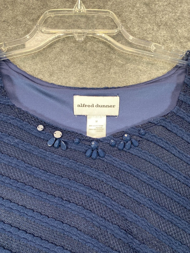 Camisa Alfred Dunner Mujer M Mediana Azul Marino Texturizada Joya Top Blusa Damas Foto 4 de 4