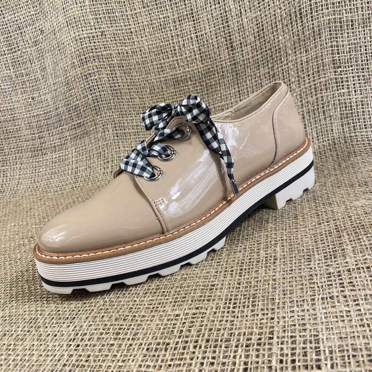 ZARA Oxfords Patent Leather Platform Beige LACE UP Women s Shoes