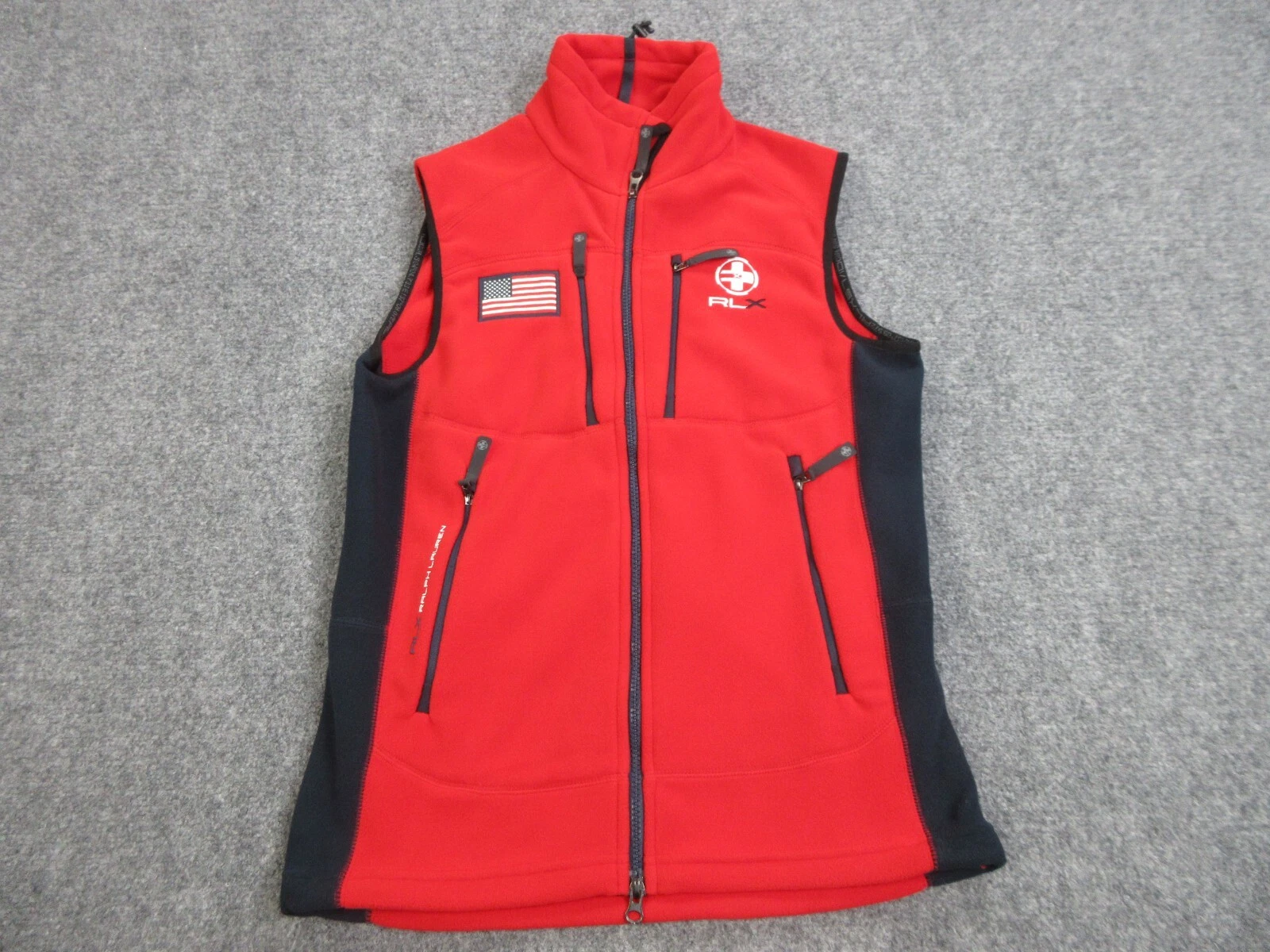 Ralph Lauren RLX Vest Mens Small Red Utility Outdoors Ski Snow Winter Fleece