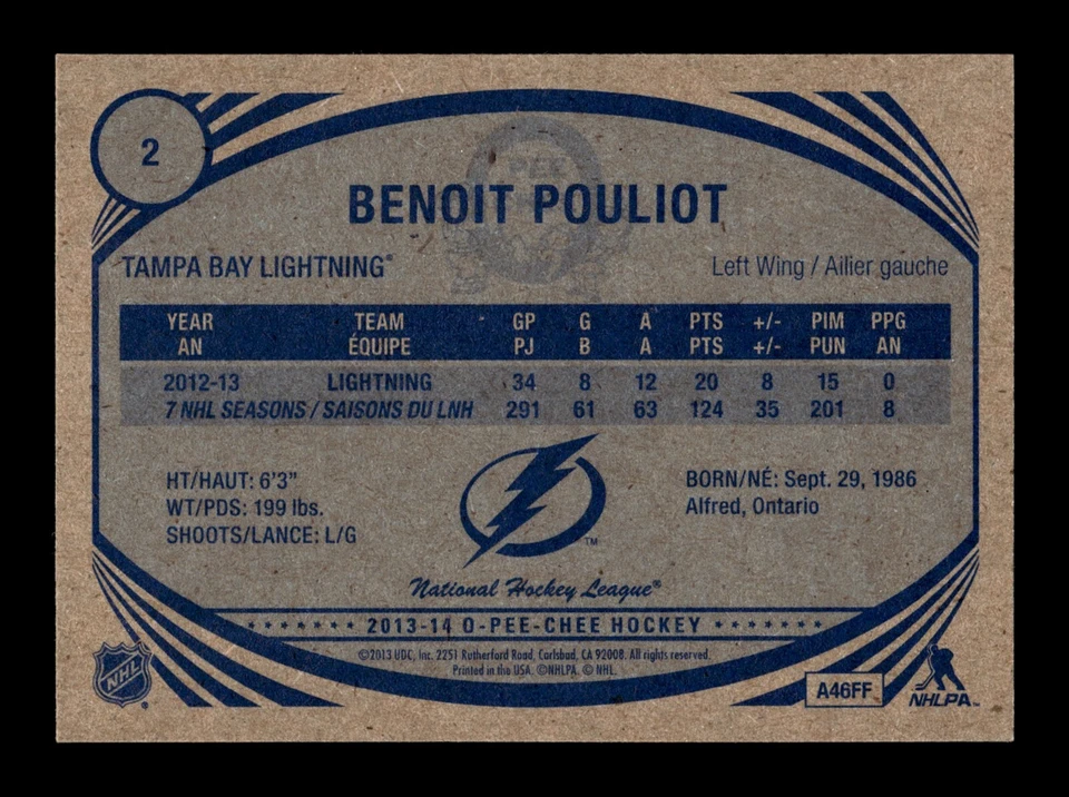 PWE READ stock photo . 2013-14 opc o-pee-chee retro #2 benoit pouliot - Image 2 of 2
