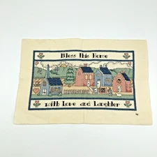 Completed Cross Stitch Bless this Home with Love and Laughter Unframed 10 X 7"
