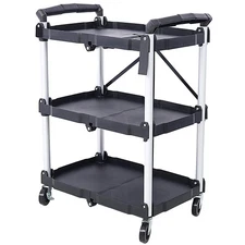 3-Layer Folding Collapsible Service Cart, Black, 50 Lb Capacity