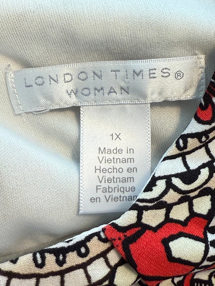 VESTIDO MAXI MUJER LONDON TIMES.TALLA: 1X SIN MANGAS CUELLO REDONDO GEOMÉTRICO ELÁSTICO Foto 2 de 4