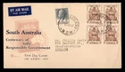 DR WHO 1957 AUSTRALIA FDC RESPONSIBLE GOVERNMENT ROYAL CACHET BLOCK COMBO w8361