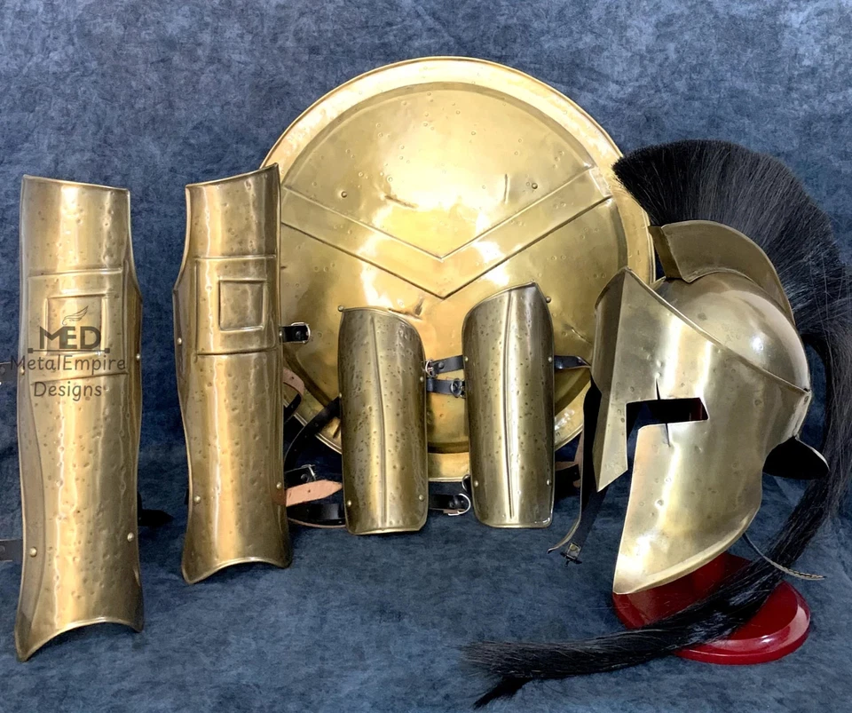 300 斯巴达套装盔甲斯巴达头盔、盾牌、腿部、手臂、300 战士骑士成本 — 第 3/3 张图片