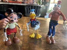 1960s Marx Disney Bendable Figures Lot Mickey Mouse, DD Goofy Orig Clothes