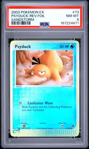 2003 POKEMON EX SANDSTORM #73 PSYDUCK-REVERSE FOIL PSA 8