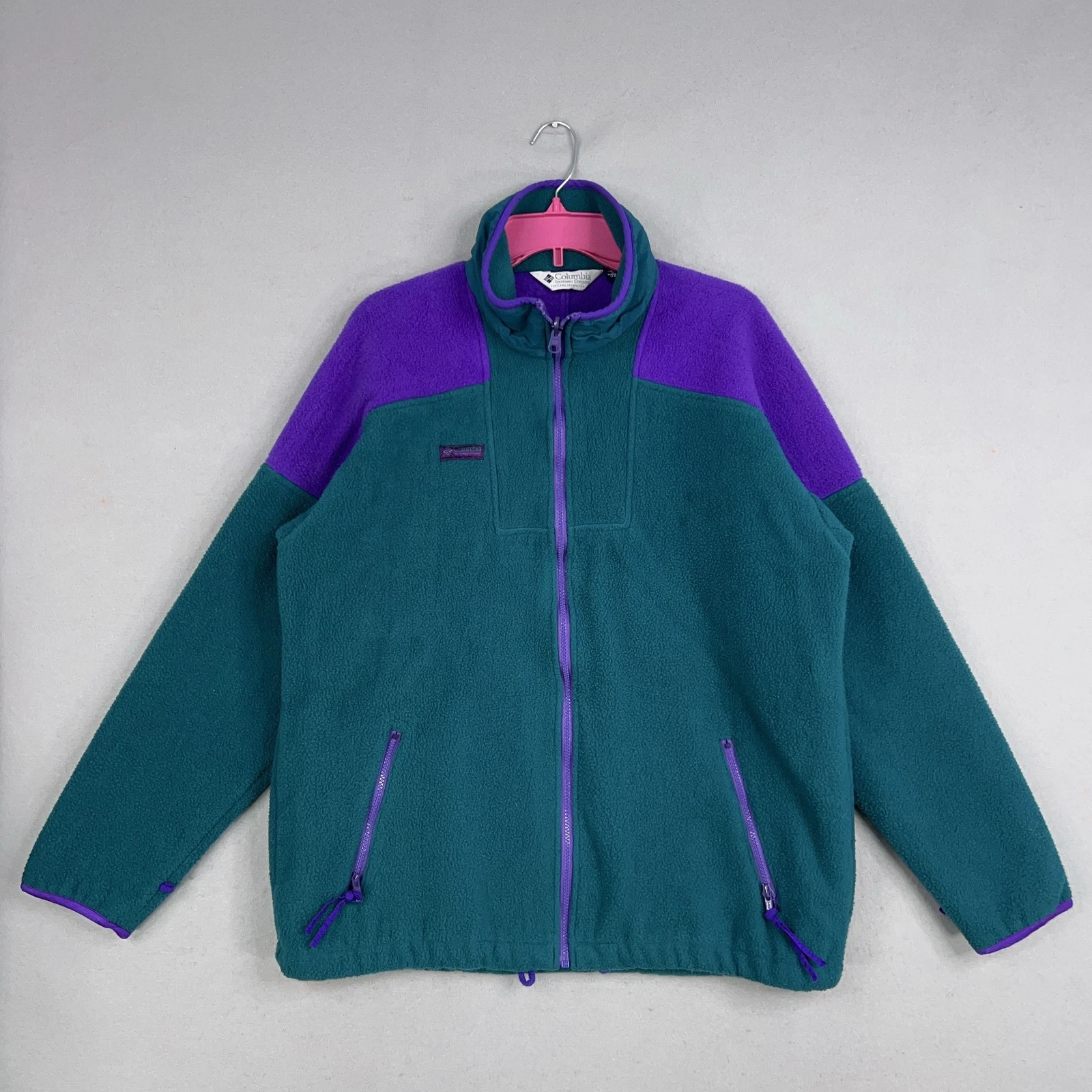 VETEMENTS Giacca Columbia vintage uomo grande verde viola full zip pile outdoor USA anni 90