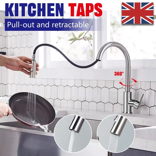 360° Kitchen Sink Mixer Taps Pull Out Spout Spray Single Lever Modern Mono Tap - Picture 2 of 9