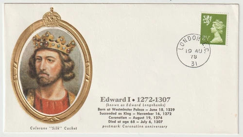 19/8/1978 UK GB Cover - Queens & Kings - Edward I 1272 - 1307