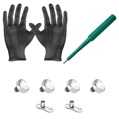 LIONGOTHIC Dermal Anchors Piercing Kit Clear 4mm Top Gems Dermal Bases Puncher and Gloves