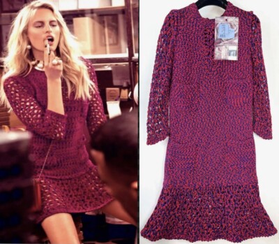 5K New Chanel 2014 Red Knit Party Dress 34 36 38 2 4 6 Top Crochet CC Logo M S