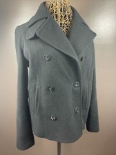 Chap's Black wool blend double breasted pea coat womens Medium EUC