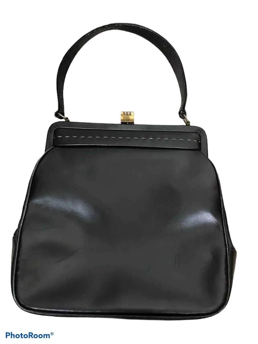VINTAGE 60s ROSART Purse Handbag Black LEATHER With Clasp Small eBay