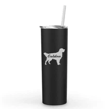20 oz Skinny Tumbler Stainless Steel Travel Mug w Straw Golden Retriever 'Golden