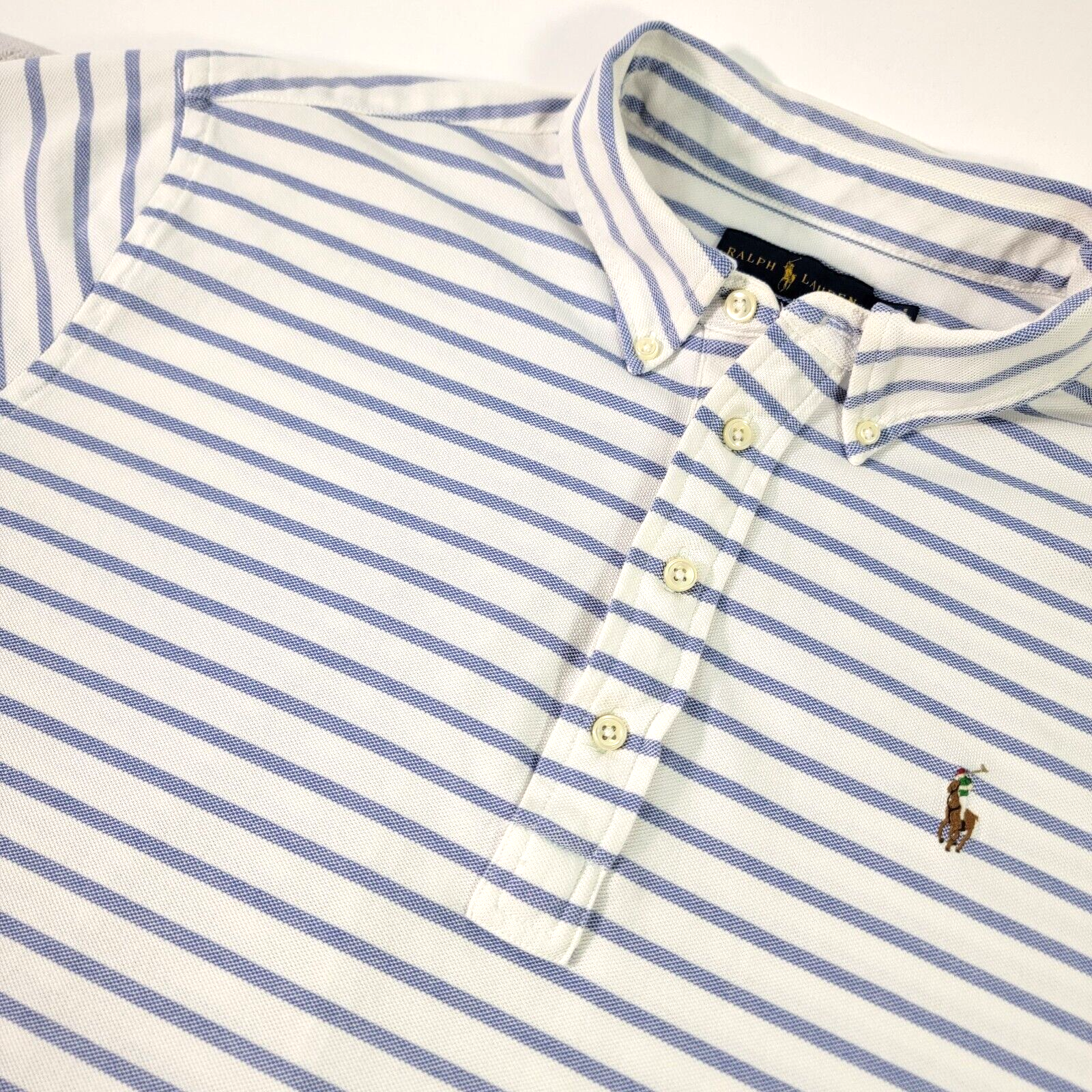 Camicia uomo Ralph Lauren taglia XL maglia Oxford blu righe 4 bottoni colore pony