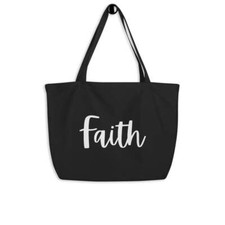 Large Black Tote Bag - Faith Inspirational Print