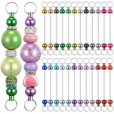 Tondiamo 24 Pcs Beadable Keychain Bars Bulk Blank DIY Metal Beaded Round