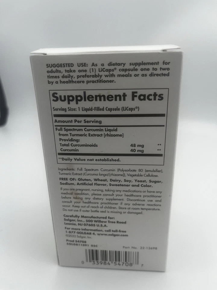 Curcumina Full Spectrum 90 cápsulas gelatinosas da Solgar EXP 1/26 - Imagem 3 de 4
