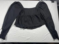 Divided Women's Black Long Sleeve Crop Top Back Tie Size Large Stylish Preppy