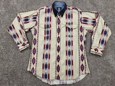 VTG Flying R Ranchwear Western LS Shirt Size XL Cowboy Aztec Buttons Made in USA