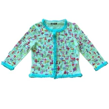 Michael Simon New York Tulle Ribbon Confetti Cardigan Turquoise Size Small VTG