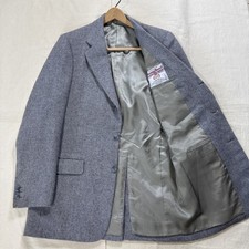Harris Tweed Mens Grey Herringbone Wool Blazer Sport Coat Handwoven Scotland