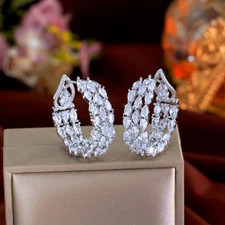 White Multiple Link CZ Drop Double Sided Triple Round Hoop Earrings for Women