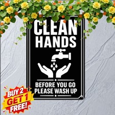 Wash Your Hands Before Leaving Warning Sign Bathroom Hygiene Metal Tin Plaque