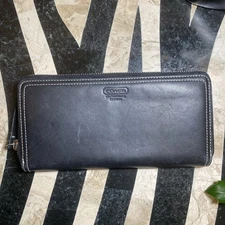 Coach Envelope Wallet Black Leather Y2K Vintage Large Envelope Accordion 8" x 4"