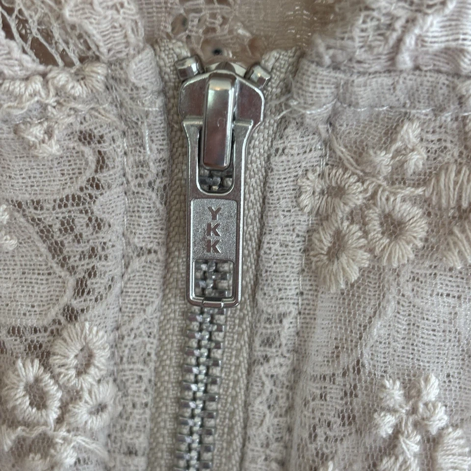 Sudadera con Capucha Cato Mujer M Beige Manga 3/4 Floral Encaje Cremallera Completa Boho Chic Cottagecore Foto 4 de 4