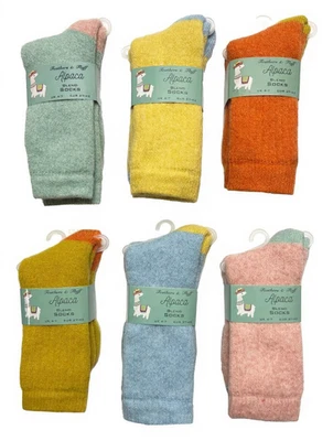 2 Pairs Ladies Assorted Cushion Sole Alpaca Wool Blend Socks Size 4-7 - Image 1 of 2