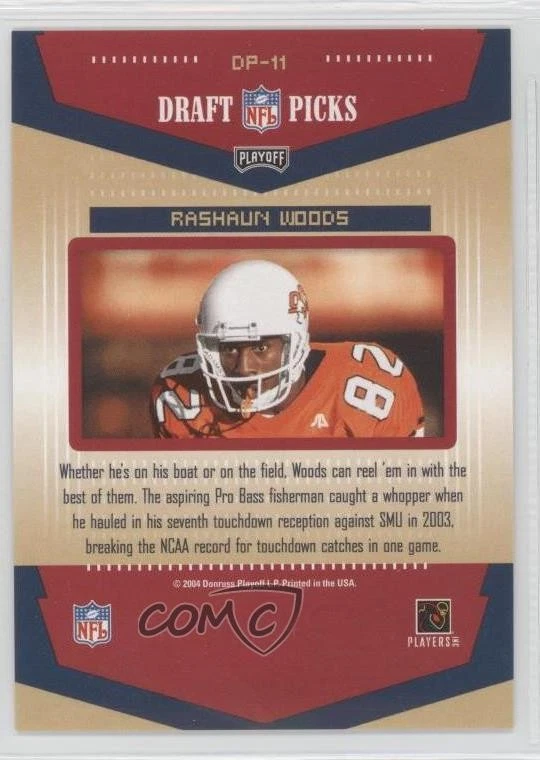 2004 Playoff Prestige Draft Picks Rashaun Woods #DP-11 Rookie RC - Image 2 of 2
