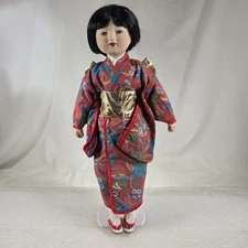 Vintage Artmark Japanese Porcelain Doll Kimono Gold Obi Stand Asian Decor Collec
