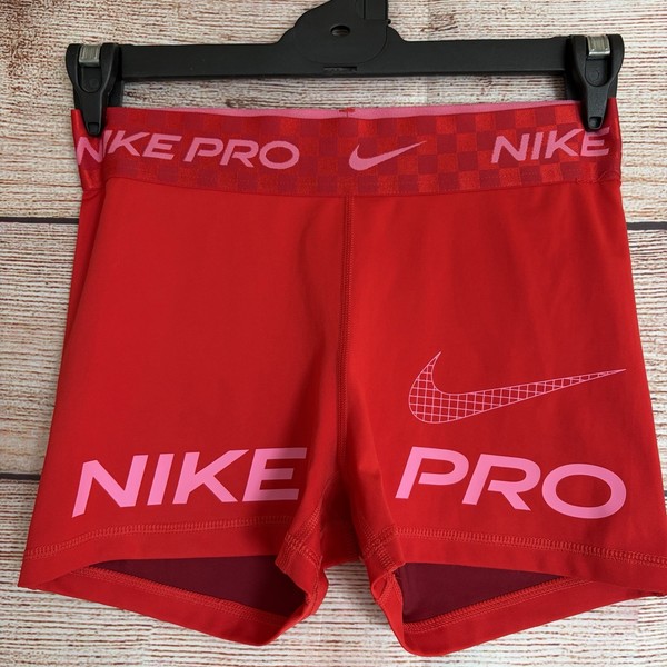 Nike Pro Short Leggings ~ Size M Women's ~ Red Bike Pants Tight Elastic Waist